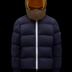 2022 Moncler Loeb Short Down Jacket Mens Winter Hooded Puffer Down Coat Outerwear Night Blue