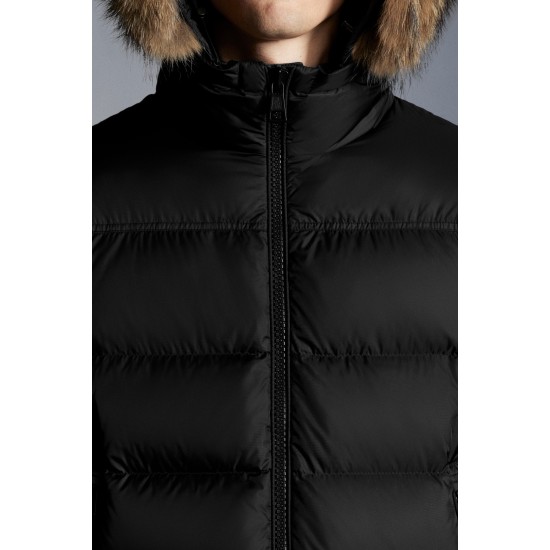 2022 Moncler Marque Short Down Jacket Mens Winter Fur Hooded Puffer Down Coat Outerwear Black