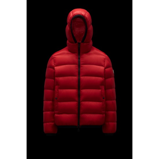 2022 Moncler Myosotis Short Down Jacket Hooded Mens Down Puffer Coat Winter Outerwear Scarlet Red