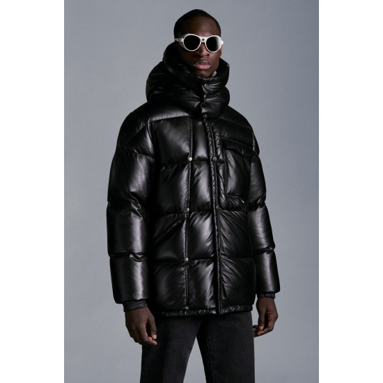 2022 Moncler Promio Leather Jacket Casual Short Down Jackets Mens Down Coat Winter Outerwear Black