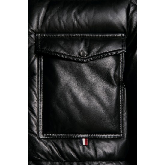 2022 Moncler Promio Leather Jacket Casual Short Down Jackets Mens Down Coat Winter Outerwear Black