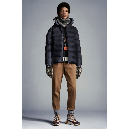 2022 Moncler Salzman Short Down Jacket Mens Winter Hooded Puffer Down Coat Outerwear Night Blue