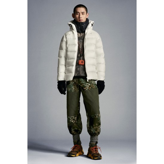 2022 Moncler Salzman Short Down Jacket Mens Winter Hooded Puffer Down Coat Outerwear Off White