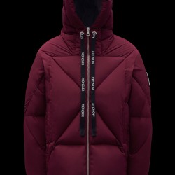 2022 Moncler Vercel Short Down Jacket Mens Zip Up Hooded Down Puffer Coat Burgundy Red