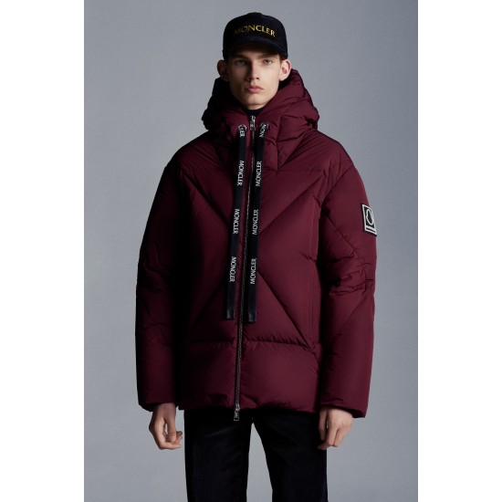 2022 Moncler Vercel Short Down Jacket Mens Zip Up Hooded Down Puffer Coat Burgundy Red