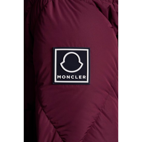 2022 Moncler Vercel Short Down Jacket Mens Zip Up Hooded Down Puffer Coat Burgundy Red