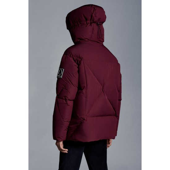 2022 Moncler Vercel Short Down Jacket Mens Zip Up Hooded Down Puffer Coat Burgundy Red