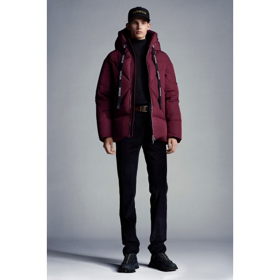 2022 Moncler Vercel Short Down Jacket Mens Zip Up Hooded Down Puffer Coat Burgundy Red