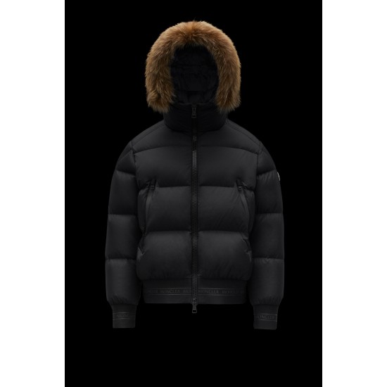 2022 Moncler Veyre Fur Hooded Jacket Casual Short Purffer Down Jackets Mens Down Coat Winter Outerwear Black