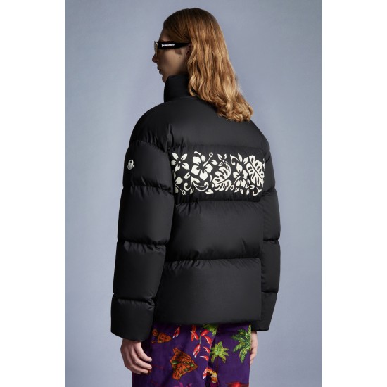 8 MONCLER PALM ANGELS Idyllwild Short Down Jacket Men Down Puffer Coat Winter Outerwear Black