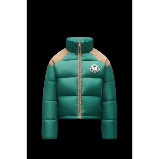 8 MONCLER PALM ANGELS Kelsey Short Down Jacket Mens Down Puffer Coat Winter Outerwear Forest Green