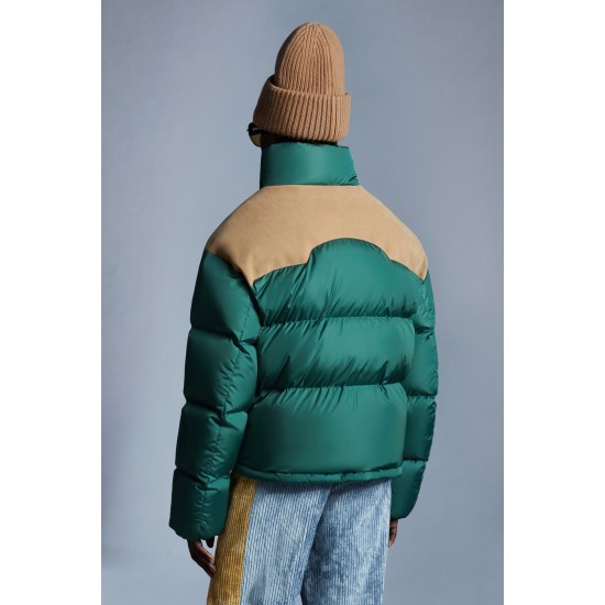 8 MONCLER PALM ANGELS Kelsey Short Down Jacket Mens Down Puffer Coat Winter Outerwear Forest Green