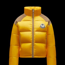 8 MONCLER PALM ANGELS Kelsey Short Down Jacket Mens Down Puffer Coat Winter Outerwear Mustard Yellow