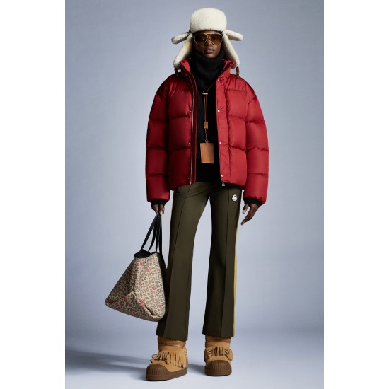 8 MONCLER PALM ANGELS Panamint Short Down Jacket Men Down Puffer Coat Winter Outerwear Burgundy Red