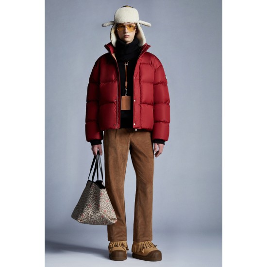 8 MONCLER PALM ANGELS Panamint Short Down Jacket Men Down Puffer Coat Winter Outerwear Burgundy Red