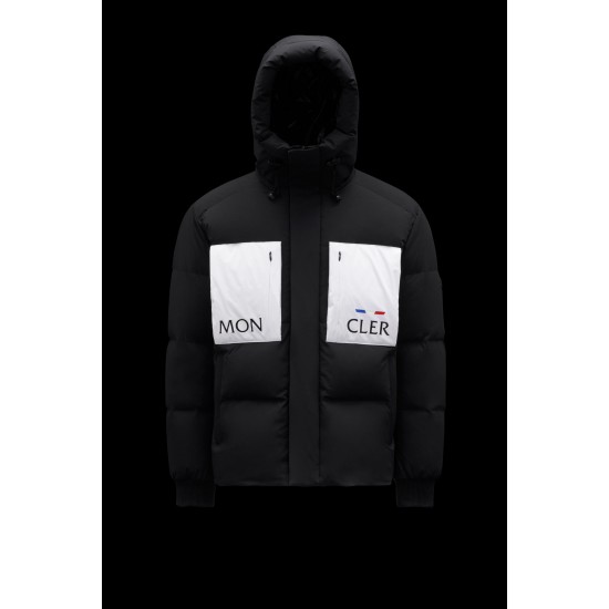 MONCLER Amboise Short Down Jacket Mens Hooded Puffer Down Coat Winter Outerwear Black White