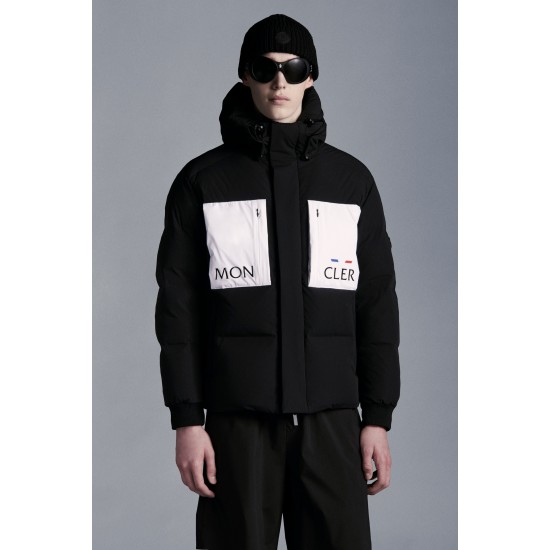 MONCLER Amboise Short Down Jacket Mens Hooded Puffer Down Coat Winter Outerwear Black White