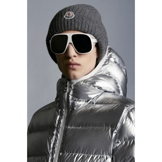 MONCLER Freville Down Jacket Mens Hooded Puffer Down Coat Winter Outerwear Reversible Off White Silver