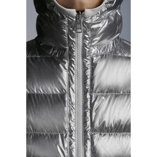 MONCLER Freville Down Jacket Mens Hooded Puffer Down Coat Winter Outerwear Reversible Off White Silver