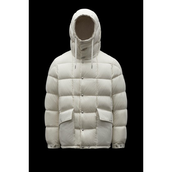 MONCLER Grimblat Short Down Jacket Mens Hooded Puffer Down Coat Winter Outerwear Ivory White