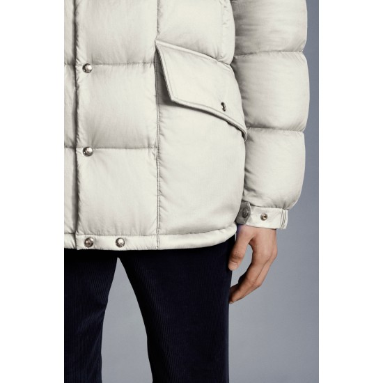 MONCLER Grimblat Short Down Jacket Mens Hooded Puffer Down Coat Winter Outerwear Ivory White