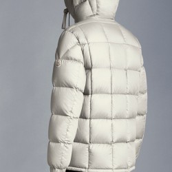 MONCLER Grimblat Short Down Jacket Mens Hooded Puffer Down Coat Winter Outerwear Ivory White