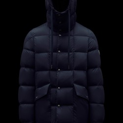 MONCLER Grimblat Short Down Jacket Mens Hooded Puffer Down Coat Winter Outerwear Night Blue