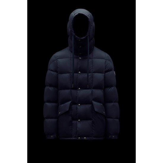 MONCLER Grimblat Short Down Jacket Mens Hooded Puffer Down Coat Winter Outerwear Night Blue