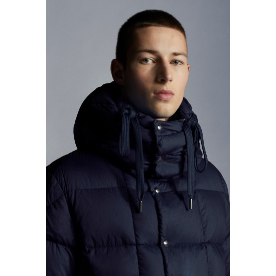 MONCLER Grimblat Short Down Jacket Mens Hooded Puffer Down Coat Winter Outerwear Night Blue