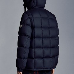 MONCLER Grimblat Short Down Jacket Mens Hooded Puffer Down Coat Winter Outerwear Night Blue