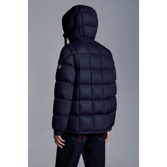 MONCLER Grimblat Short Down Jacket Mens Hooded Puffer Down Coat Winter Outerwear Night Blue