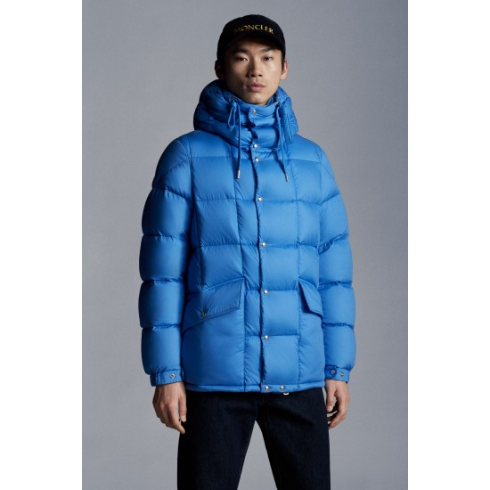 MONCLER Grimblat Short Down Jacket Mens Hooded Puffer Down Coat Winter Outerwear Sky Blue