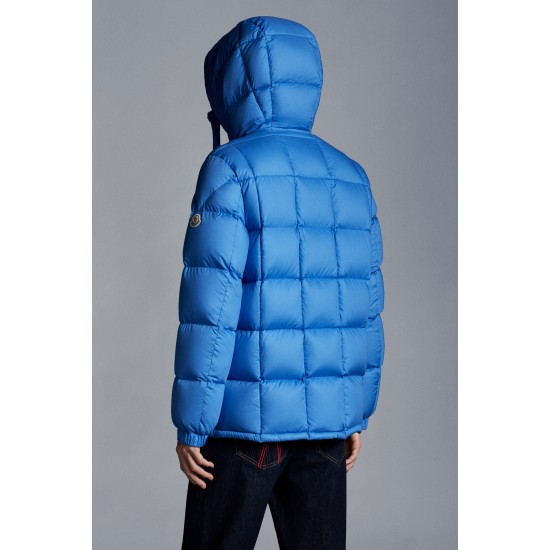 MONCLER Grimblat Short Down Jacket Mens Hooded Puffer Down Coat Winter Outerwear Sky Blue