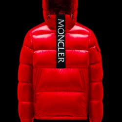 MONCLER Maury Down Jacket Mens Hooded Puffer Down Coat Winter Outerwear Ruby Red