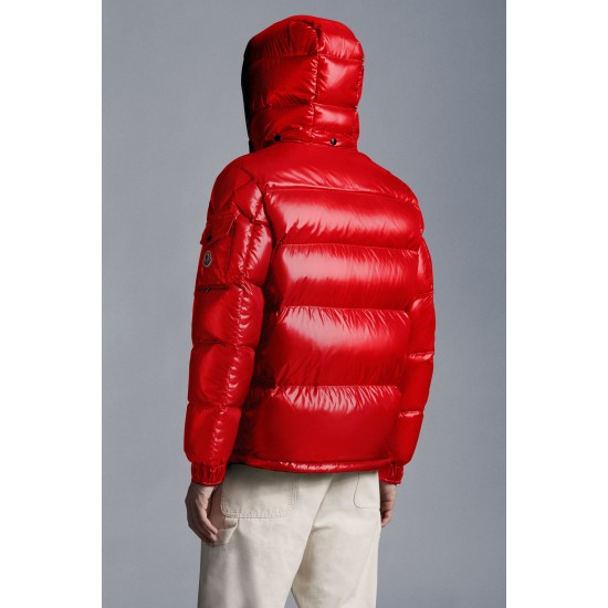 MONCLER Maury Down Jacket Mens Hooded Puffer Down Coat Winter Outerwear Ruby Red