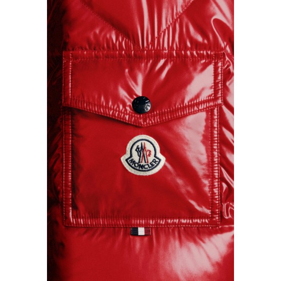 MONCLER Maury Down Jacket Mens Hooded Puffer Down Coat Winter Outerwear Ruby Red