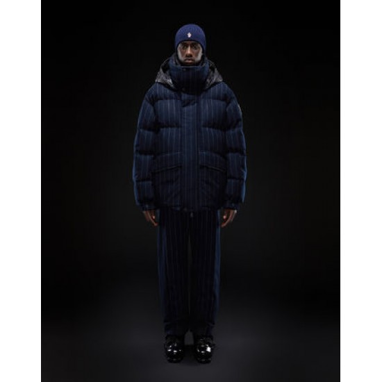 Moncler GRENOBLE Mens Puffers Hooded Down Jackets Short Stripe Navy Blue