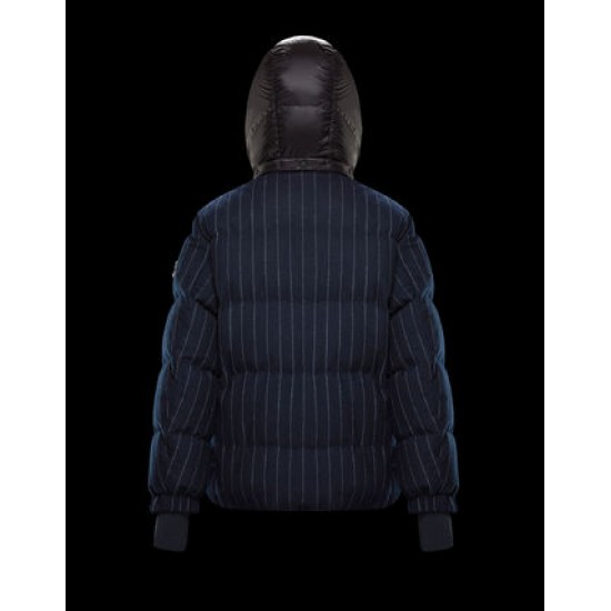 Moncler GRENOBLE Mens Puffers Hooded Down Jackets Short Stripe Navy Blue