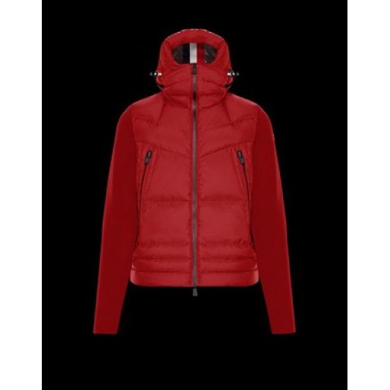 Moncler GRENOBLE Nylon Plain Logo Mens Padded Hooded Down Jackets Red