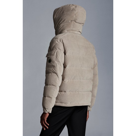 Moncler Maya Corduroy Jacket Short Quilted Down Jackets Mens Hooded Puffer Coat Winter Outwear Melange Light Gray