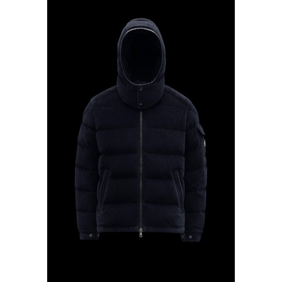 Moncler Maya Corduroy Jacket Short Quilted Down Jackets Mens Hooded Puffer Coat Winter Outwear Night Blue