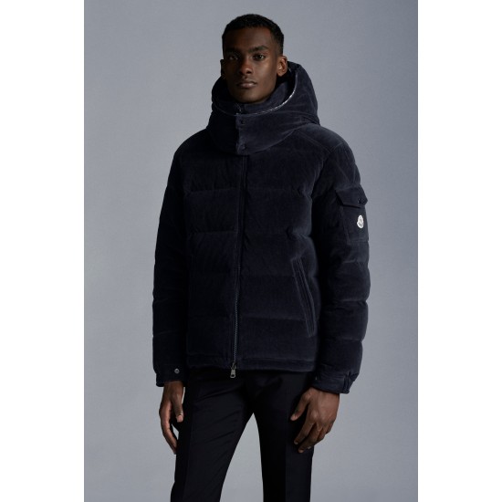 Moncler Maya Corduroy Jacket Short Quilted Down Jackets Mens Hooded Puffer Coat Winter Outwear Night Blue