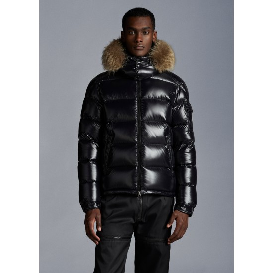 Moncler Maya Fur Short Quilted Down Jackets Mens Hooded Puffer Coat Winter Outwear Black