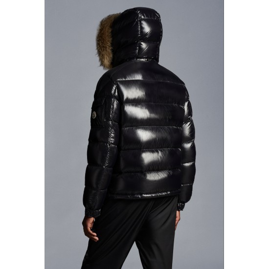 Moncler Maya Fur Short Quilted Down Jackets Mens Hooded Puffer Coat Winter Outwear Black