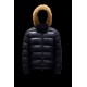 Moncler Maya Fur Short Quilted Down Jackets Mens Hooded Puffer Coat Winter Outwear Night Blue