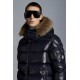 Moncler Maya Fur Short Quilted Down Jackets Mens Hooded Puffer Coat Winter Outwear Night Blue