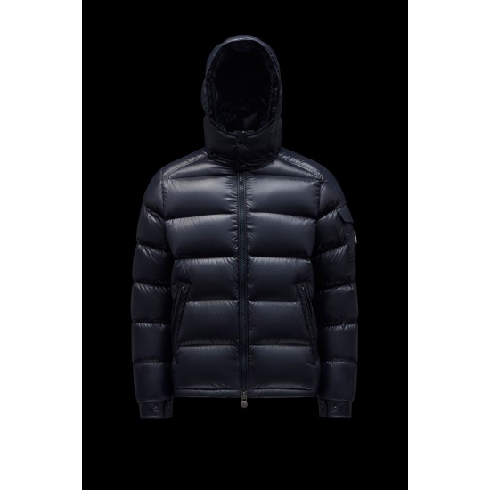 Moncler Maya Short Quilted Down Jacket Mens Hooded Puffer Coat Winter Outwear Night Blue