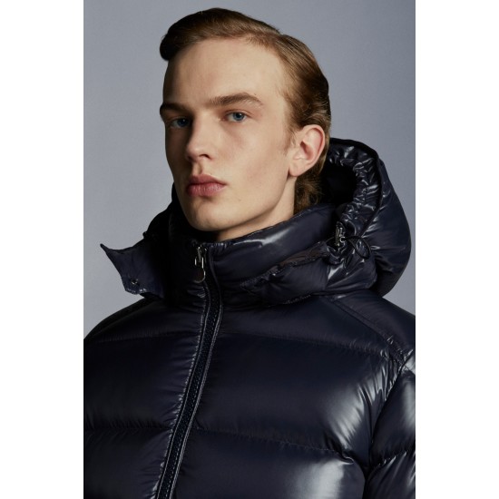 Moncler Maya Short Quilted Down Jacket Mens Hooded Puffer Coat Winter Outwear Night Blue