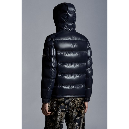 Moncler Maya Short Quilted Down Jacket Mens Hooded Puffer Coat Winter Outwear Night Blue