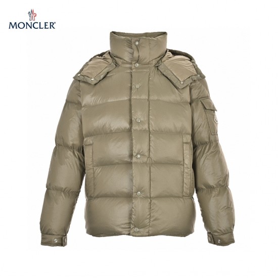 Best 23FW Moncler Maya 70 Logo Zipped Hooded Short Green Down Jacket